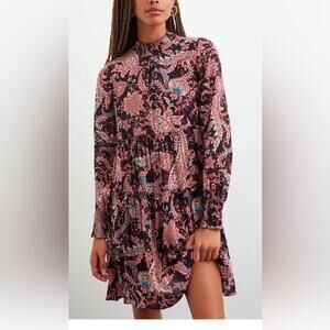 NWOT- By Anthropologie Black Boho Floral Paisley Long Sleeve Dress Tunic- Size S